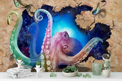 3D Loch Space Octopus Tapete Fototapete Selbstklebend Ablösbar 99