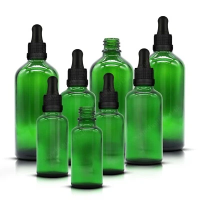GREEN Glass Bottle with Pipette Dropper Bottle for Oils Aromatherapy Eye Dropper