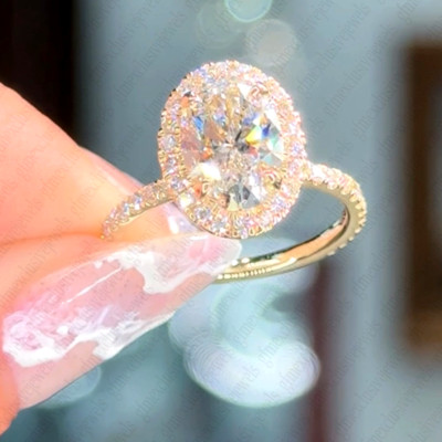 2.15 TCW Oval Moissanite Hidden Gallery Engagement Ring In Solid 14k ...