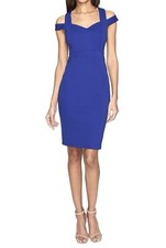 Adrianna Papell Cold Shoulder Fitted Sheath Cocktail Dress Sz 10 Iris Royal Blue