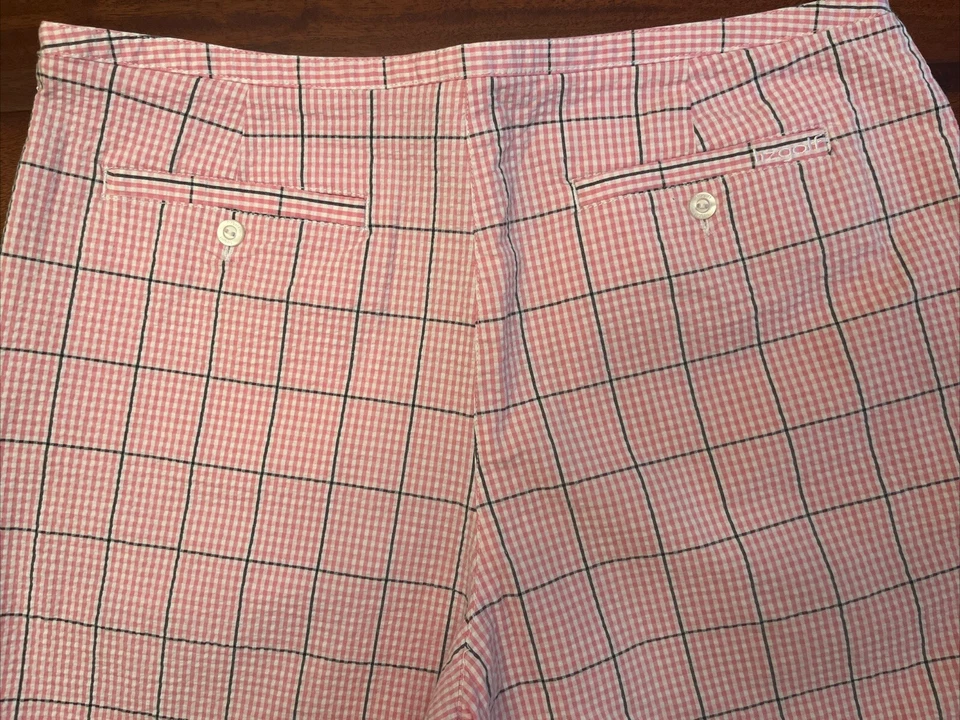 Liz 高尔夫女式 Audra 粉色格子泡泡纱弹力短裤,尺寸 12 小号全新无标签 — 第 3/4 张图片