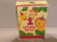Zoo Jungle Safari Animals Cute Kids 1st Birthday Party Invitations w/Envelopes
