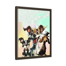 3 Dogs Smiling Fun Drawing Canvas Framed Art Print Pets Rescue A dog or Cat