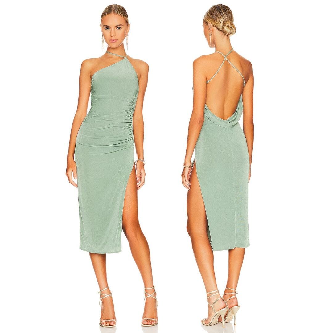 knee length dresses for ladies Black Cap Sleeve Ruched Open Back Midi Dress main image 1