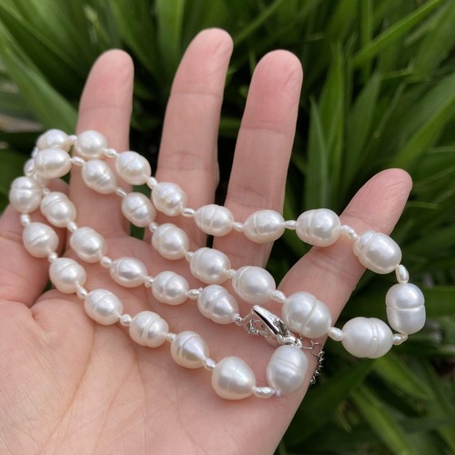 Big size 11-12mm Freshwater pearl necklace Natural White Baroque AB 46cm 70 - Picture 18 of 21