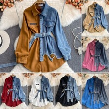 Abito Camicia Donna Maniche Lunghe Jeans Denim Corto Con Cintura Multicolore