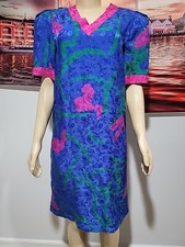 Flora Kung Petite Vintage Size Vivid Color 100 Silk Dress Short Sleeve C