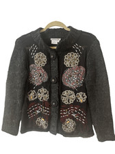 Alberto Makali cardigan sweater embellished front w/ sheer overlay sz Medium