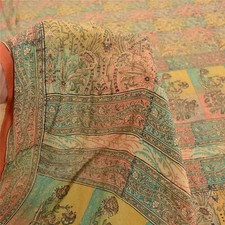 Sanskriti Vintage Saree Multicolor Pure Crepe Floral Printed Sari 5..5 Yd Fabric
