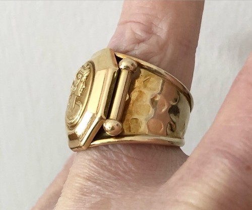 Autentico anello cammeo con sigillo in oro 18 kt misura 8 grammi 7,75 - Foto 12 di 14