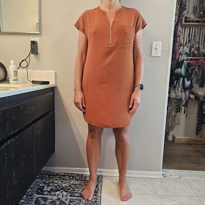 Brown Yessica 1/4 Zip Mini Dress With Pocket European 38 Fits Like A Medium  Cute