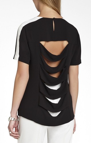 Bcbgmaxazria Elloyn Black Cutout Back Top Size L - Picture 7 of 9