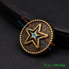 6X Brass Western Raised Lucky Star Engraved Leathercraft Conchos Screwback