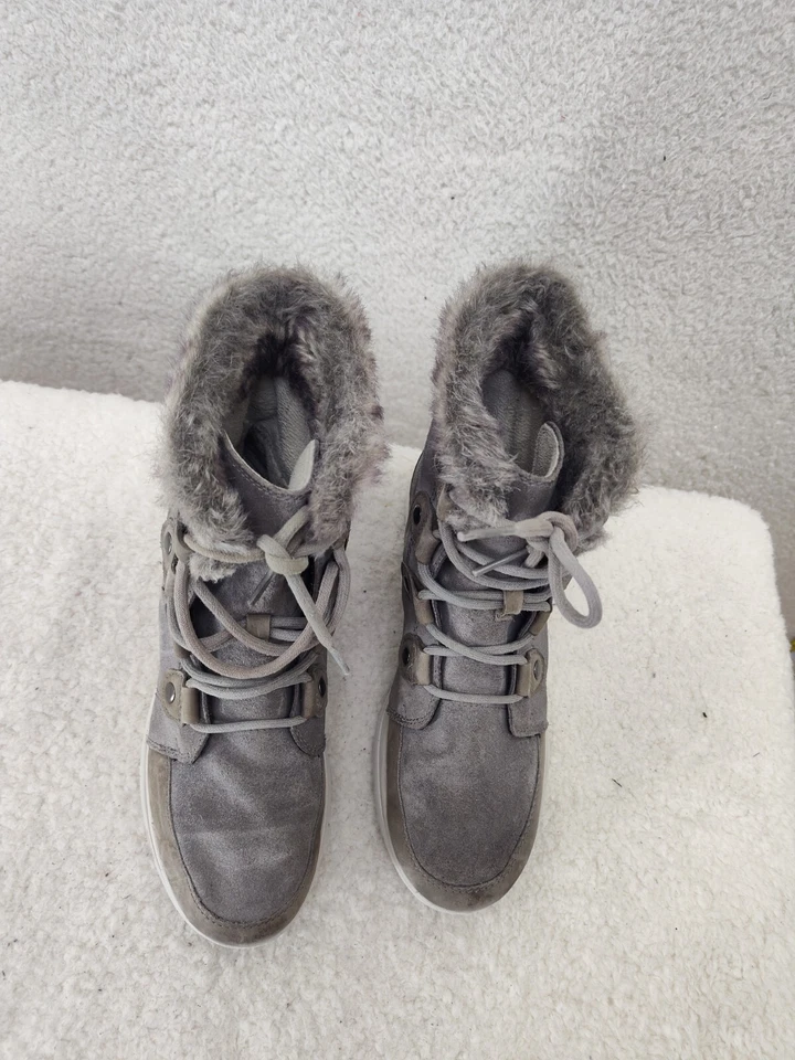 Sorel Explorer Joan Mujer Botas 9.5 Gris Gamuza Con Cordones Forrado Tobillo Plano Zapato Foto 3 de 4