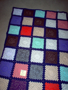 New, handcrafted/crochet granny afghan, Navy  boarder 43" x 63"    #34
