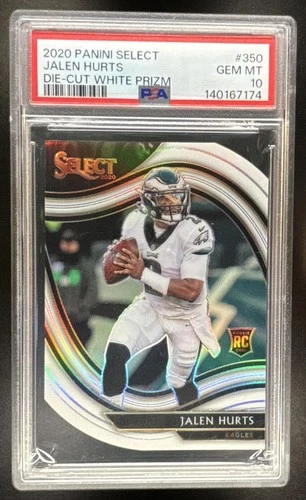 Jalen Hurts 2020 Panini Select #350 White Prizm Die Cut Rookie PSA 10