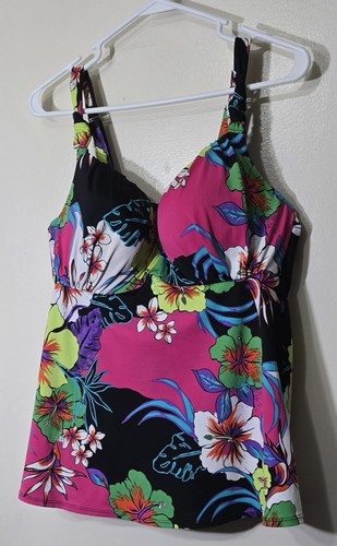 Lane Bryant Floral Tankini Black Swim Top Size 38DD With Wire - Picture 2 of 8