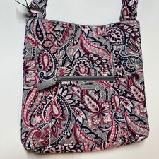 Vera Bradley Hipster Crossbody Bag Pink Grey Navy Paisley Quilted Cotton Purse