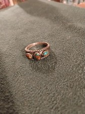Spiny Turquoise 3 Stone Ring in Sterling Silver Size 8