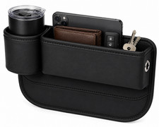 Anti-Drop Car Seat Gap Filler Organizer Black Leather Console Storage Pocket