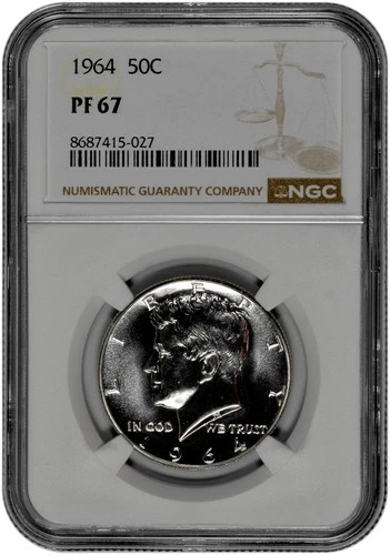1964 50c Silver Proof Kennedy Half Dollar NGC Graded PF 67 with New Holder