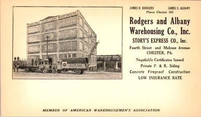 Rodgers & Albany Warehousing Co Chester PA 1920s Halftone Photo Postcard