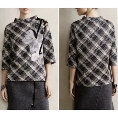 NWOT Anthropologie Troubadour Petaled Floral Plaid Sweater Top Size Small