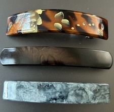 Lot Of 3 Vintage Hair Barrette Tortoise Shell Hand Painted Marble Shiny