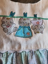 Vintage Samara Seersucker Plaid Dress Kittens Cat Embroidery Size 5 Y2k