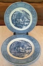 Vtg CURRIER AND IVES The Old Grist Mill Set Of 4  10" Plates By Royal USA 1970s