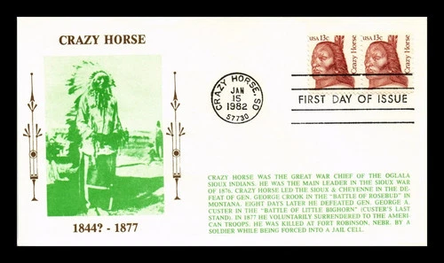 crazy horse OGALA SIOUX INDIAN CHIEF 1982 KENICK CACHET FDC 1978  UNADDR
