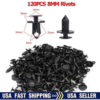 a+120PCS 8mm Bumper Clips Retainer Auto Car Plastic Rivets FastenerFenderPush