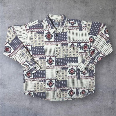Vintage 90er Greenfield Cottage Core Crazy Abstrakt Gemustert Flanell Hemd XXL