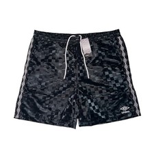 New Vintage Style Umbro Soccer Logo Checkered Athletic Shorts Grey Y2K Mens Med