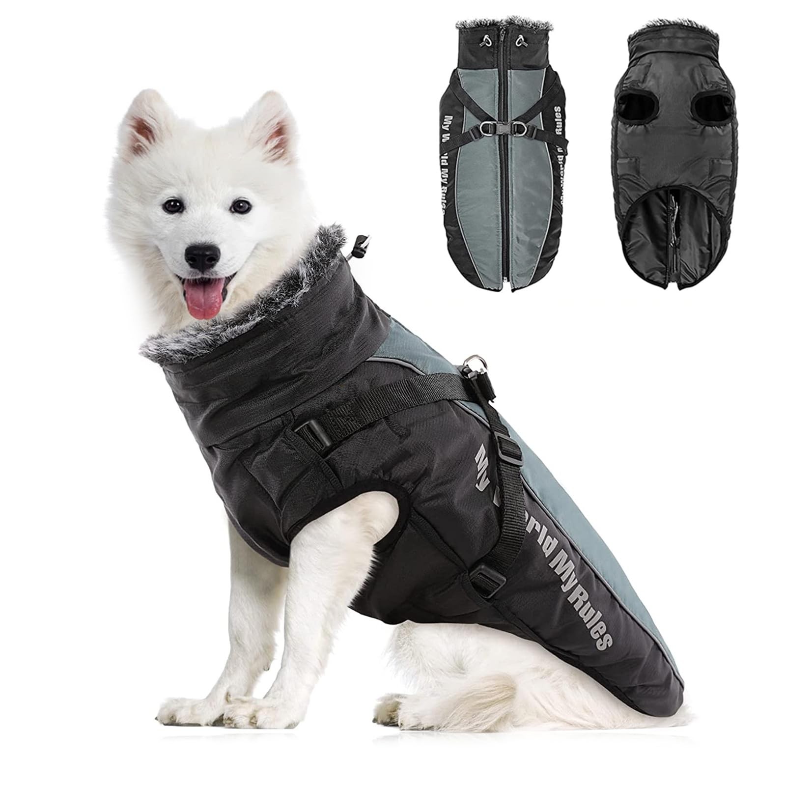 Manteau d'hiver pour chien avec harnais pour balades sous la pluie
