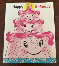 CUTE! Vintage 50's Norcross Anthropomorphic Pink Birthday Cake B-Day Card