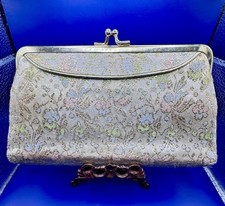 Vintage Floral Brocade Tapestry Kiss Lock Clutch Evening Bag