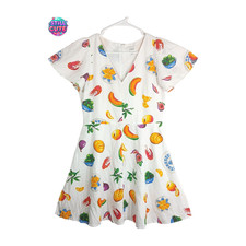 J.Crew Women's Size 6 Linen Blend Fit & Flare Fruit Print Dress White V-Neck