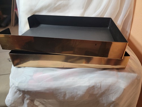 2 VTG SMOKADOR Heavy Polished Brass Office Desk Paper Trays LetterLegal Size