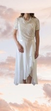 Beautiful White Wedding Gown With Floral Bodice And Short Sleeves. Size M
