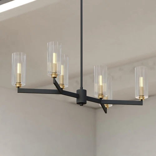 Claremont 31.25-in. W 6 Light Chandelier Matte Black with Autumn Brass - Picture 5 of 6