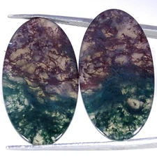 28.10Cts.Natural Oval Green Moss Agate Cabochon Pair Gemstone 16X29X3MM