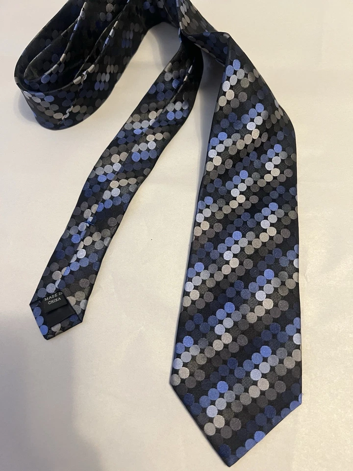 Corbata de seda Kenneth Cole a cuadros azul gris larga oficina carrera para hombre Foto 4 de 4