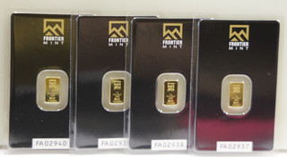 (4) Frontier Mint 1 Gram .999 Gold Bars Sealed in Assay FA 02737 38 39 40