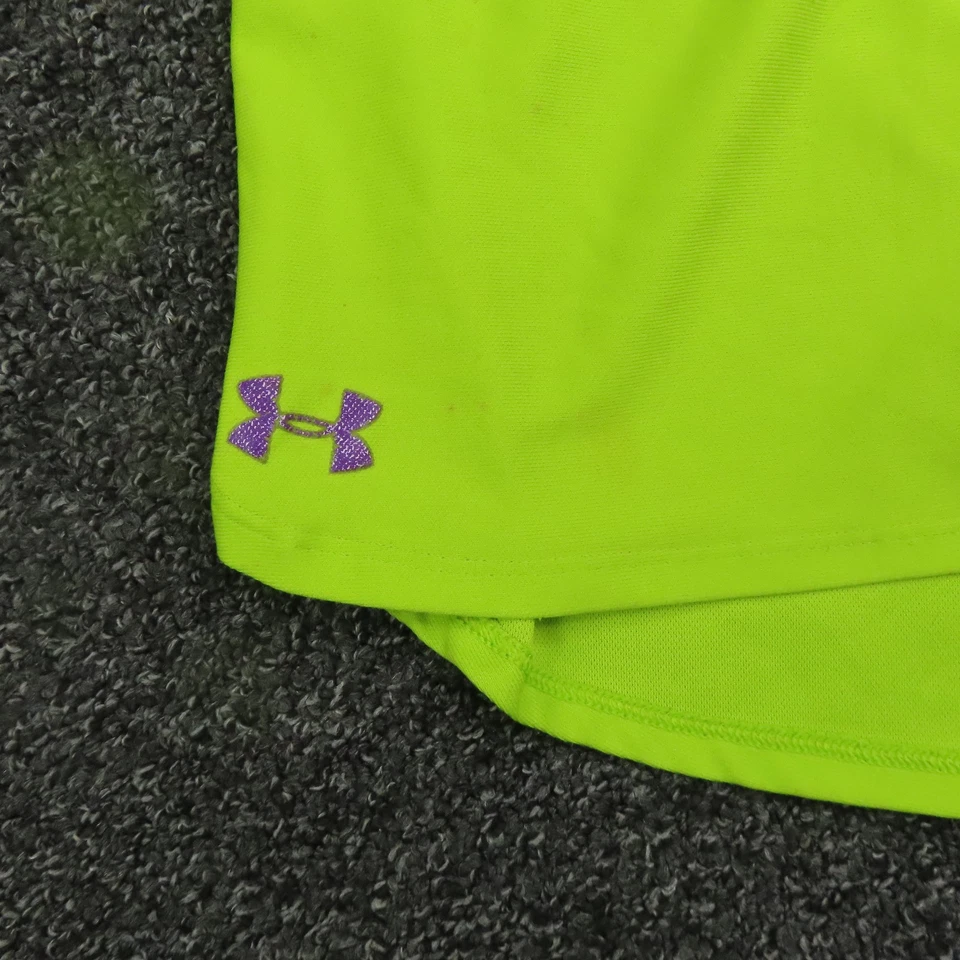 Under Armour Shorts Womens Small Neon Green Purple Logo Elastic Waist Running - Image 2 of 4