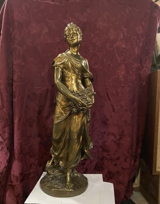 Antique Gilt Bronze Statue  Les Fleurs De Printemps  Signed Gustave Michel