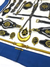 Hermes Carre 90 HARNAIS des PRESIDENTS silk scarf Blue very good gift