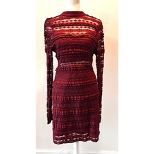 LUSH Reece Burgundy Lace Long Sleeve Bodycon Dress Large L
