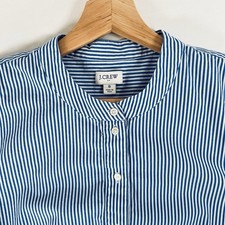 J.Crew Blue White Striped Tiered Long Sleeve Mini Dress Band Collar Small