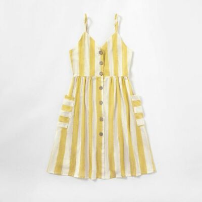 Girl's Yellow & White Stripe Cotton Summer Beach Sleeveless Midi Sun Dress  NWT | eBay